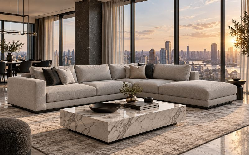 Sofa phòng khách có cầu thang: Bố trí sao cho gọn và dễ dùng?